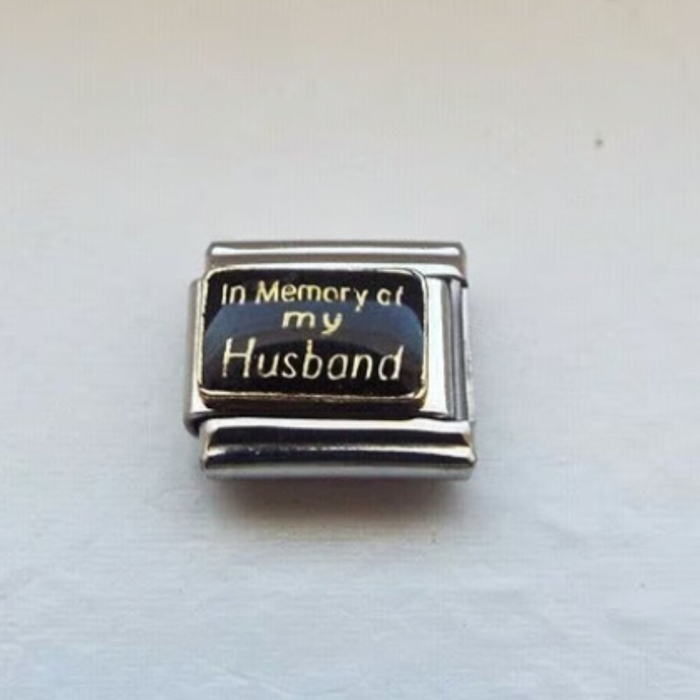 In Memory of my husband enamel 9mm stainless steel Italian charm bracelet link